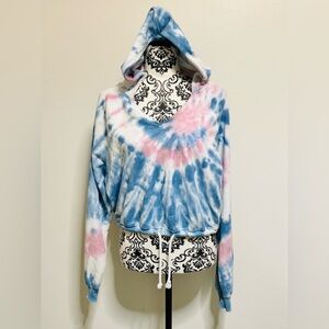 Hollister Crop Hoodie Top Oversized Tie Dye Hooded Sweatshirt Ladies M Pullover